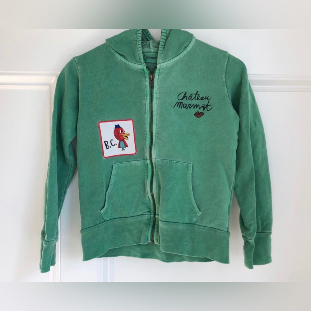 Bobo Choses Green Hooded Sweatshirt zip up 8/9